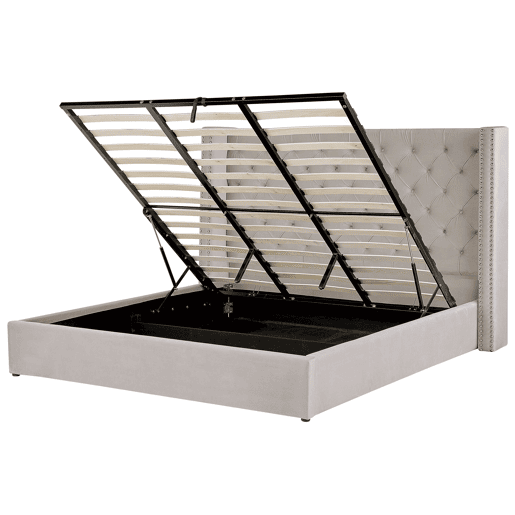 Cama baú Veludo LUBBON 180 x 200 cm Cinzento claro Cama baú Veludo LUBBON 180 x 200 cm Cinzento claro