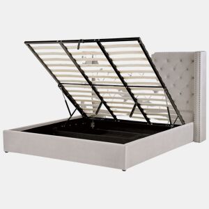 Cama baú Veludo LUBBON 180 x 200 cm Cinzento claro