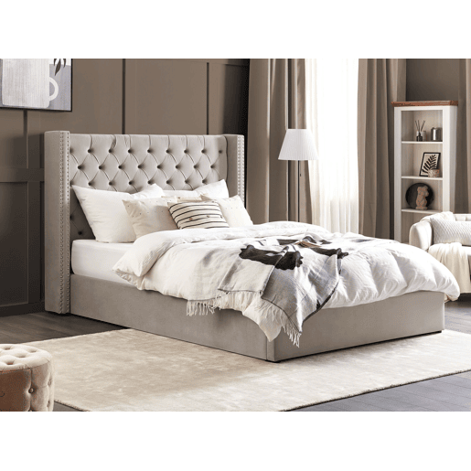 Cama baú Veludo LUBBON 180 x 200 cm Cinzento claro Cama baú Veludo LUBBON 180 x 200 cm Cinzento claro
