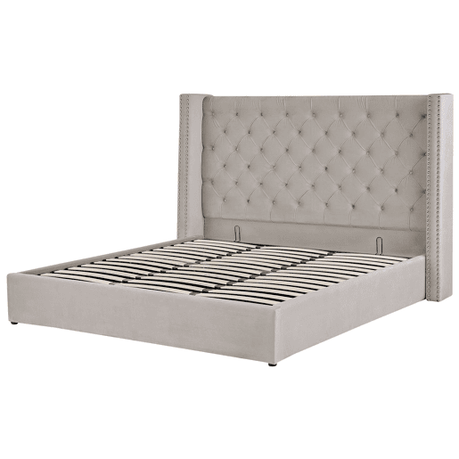 Cama baú Veludo LUBBON 180 x 200 cm Cinzento claro Cama baú Veludo LUBBON 180 x 200 cm Cinzento claro