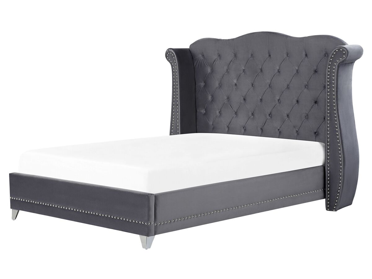 Beliani Cama Terciopelo AYETTE 205x215 Gris