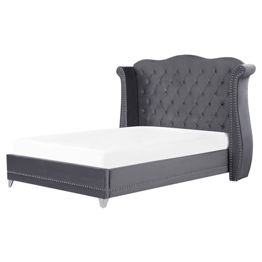 Cama Veludo AYETTE 160 x 200 cm Cinzento