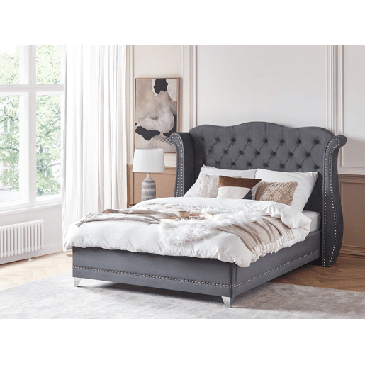 Cama Veludo AYETTE 160 x 200 cm Cinzento