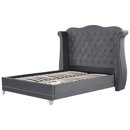 Cama Veludo AYETTE 160 x 200 cm Cinzento