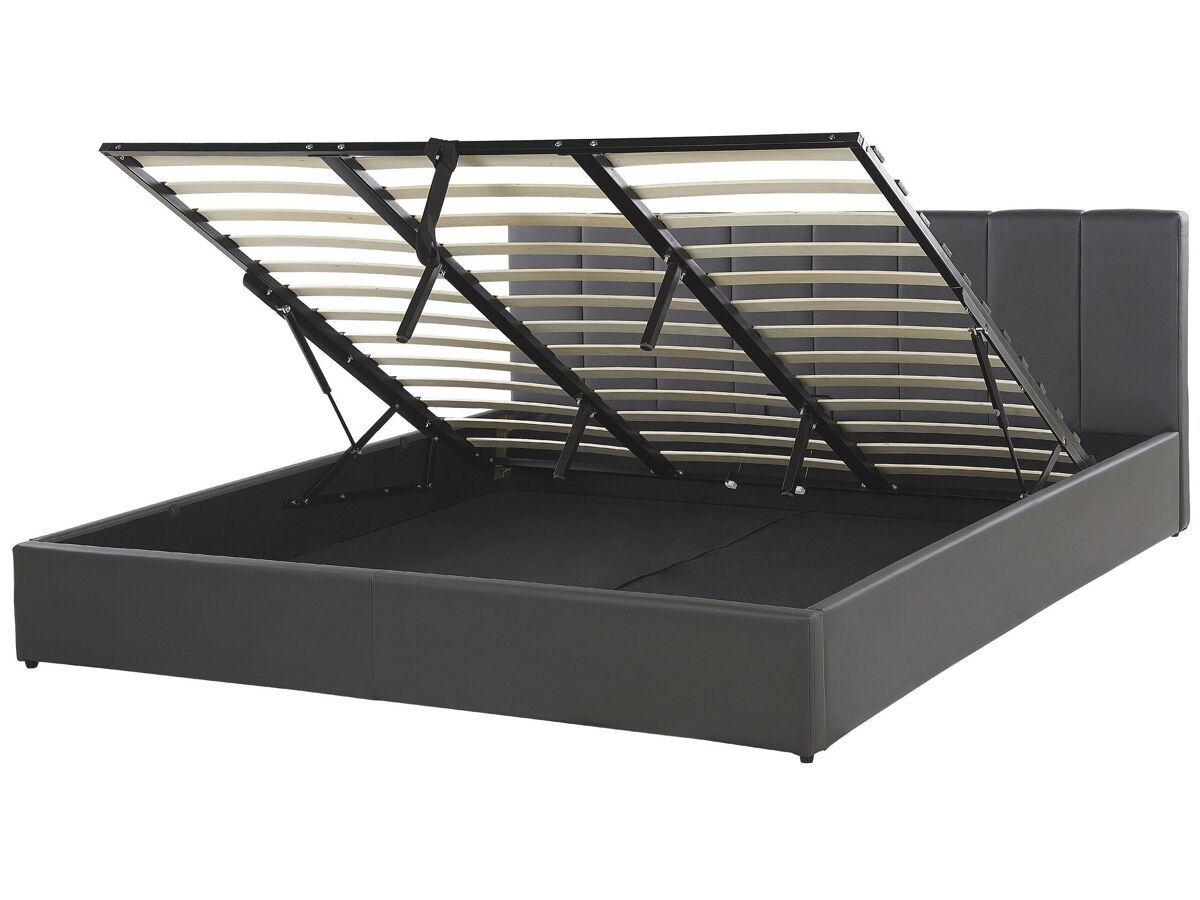 Beliani Cama con almacenaje Piel sintética DREUX 191x214 Gris Oscuro