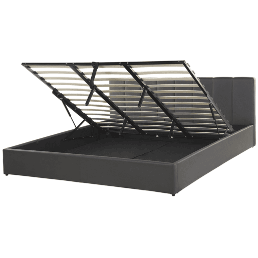Cama baú Pele sintética DREUX 180 x 200 cm Cinzento escuro Cama baú Pele sintética DREUX 180 x 200 cm Cinzento escuro