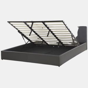 Cama baú Pele sintética DREUX 180 x 200 cm Cinzento escuro