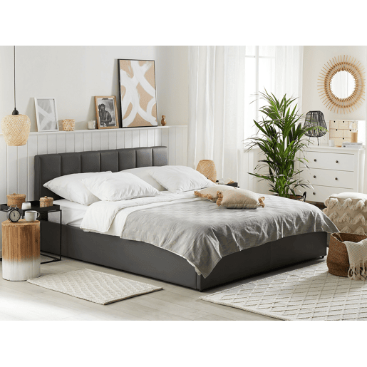 Cama baú Pele sintética DREUX 180 x 200 cm Cinzento escuro Cama baú Pele sintética DREUX 180 x 200 cm Cinzento escuro