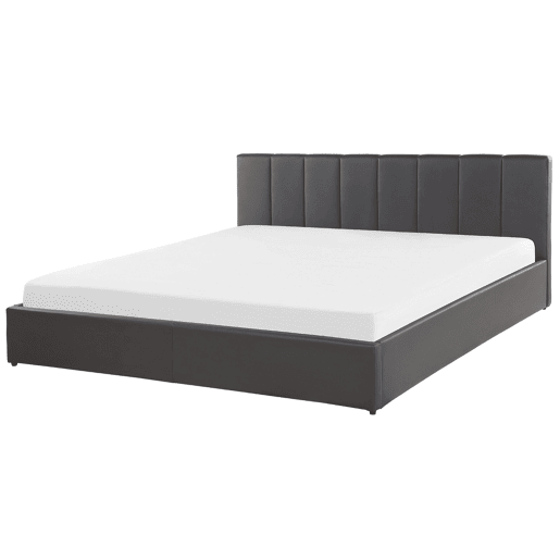 Cama baú Pele sintética DREUX 180 x 200 cm Cinzento escuro Cama baú Pele sintética DREUX 180 x 200 cm Cinzento escuro