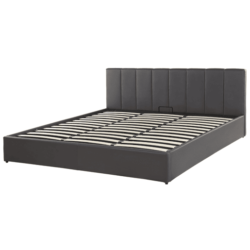 Cama baú Pele sintética DREUX 180 x 200 cm Cinzento escuro Cama baú Pele sintética DREUX 180 x 200 cm Cinzento escuro