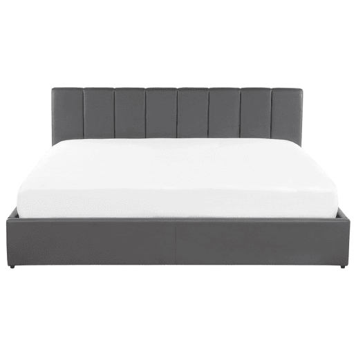 Cama baú Pele sintética DREUX 180 x 200 cm Cinzento escuro Cama baú Pele sintética DREUX 180 x 200 cm Cinzento escuro