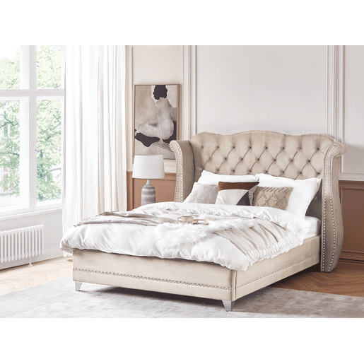 Cama Veludo AYETTE 160 x 200 cm Creme