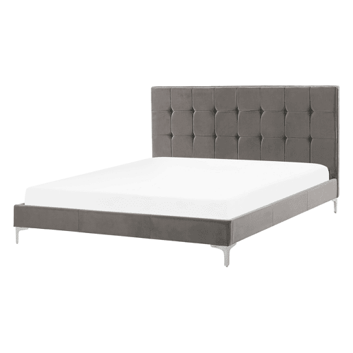 Cama Veludo AMBERT 140 x 200 cm Cinzento Cama Veludo AMBERT 140 x 200 cm Cinzento