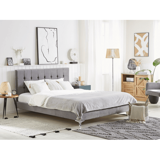 Cama Veludo AMBERT 140 x 200 cm Cinzento Cama Veludo AMBERT 140 x 200 cm Cinzento