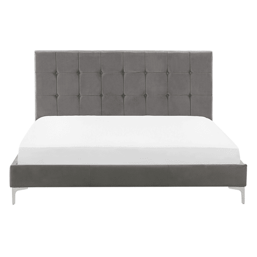 Cama Veludo AMBERT 140 x 200 cm Cinzento Cama Veludo AMBERT 140 x 200 cm Cinzento