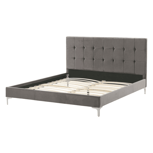 Cama Veludo AMBERT 140 x 200 cm Cinzento Cama Veludo AMBERT 140 x 200 cm Cinzento