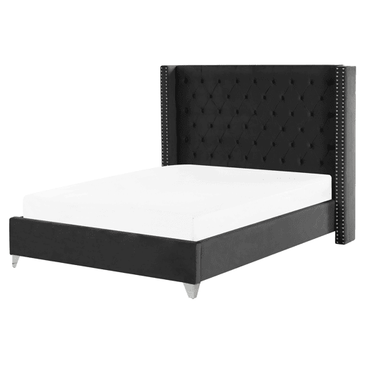 Cama Veludo LUBBON 160 x 200 cm Preto
