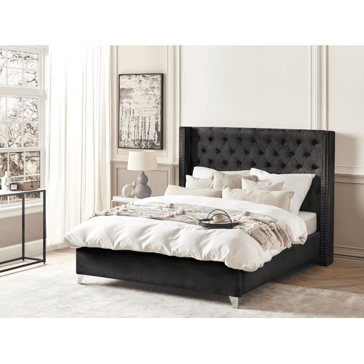 Cama Veludo LUBBON 160 x 200 cm Preto