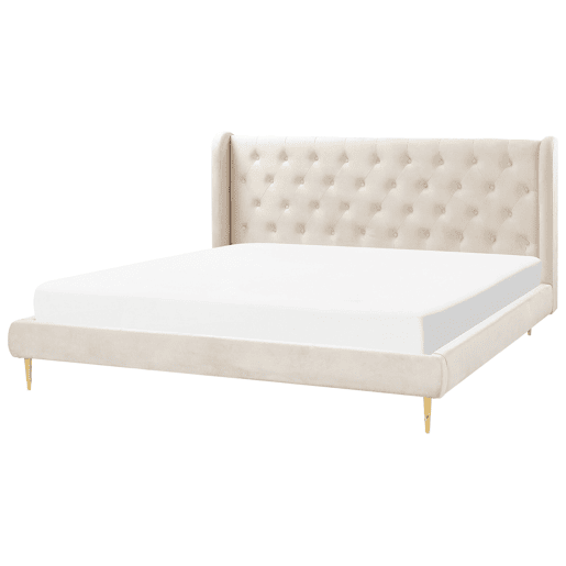 Cama Veludo FORBACH 180 x 200 cm Creme Cama Veludo FORBACH 180 x 200 cm Creme