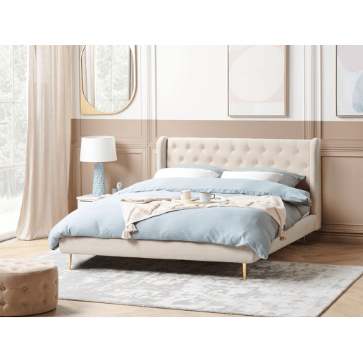 Cama Veludo FORBACH 180 x 200 cm Creme Cama Veludo FORBACH 180 x 200 cm Creme