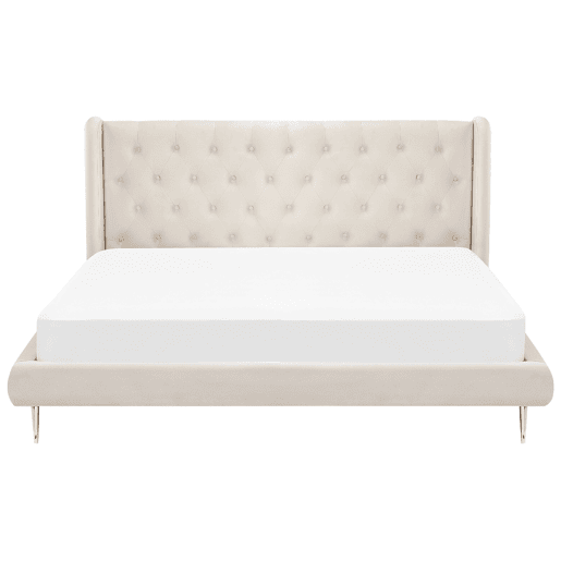 Cama Veludo FORBACH 180 x 200 cm Creme Cama Veludo FORBACH 180 x 200 cm Creme