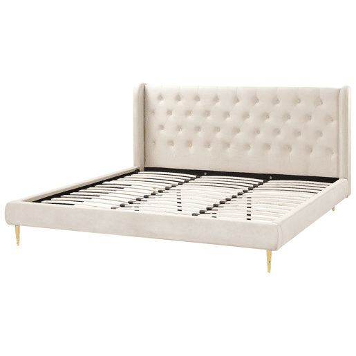 Cama Veludo FORBACH 180 x 200 cm Creme Cama Veludo FORBACH 180 x 200 cm Creme