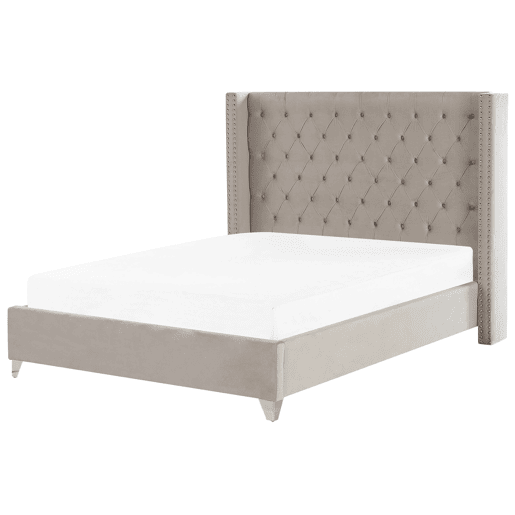 Cama Veludo LUBBON 180 x 200 cm Cinzento claro