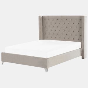 Cama Veludo LUBBON 180 x 200 cm Cinzento claro