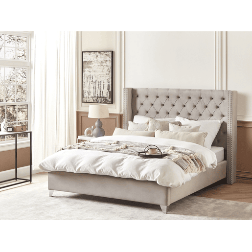 Cama Veludo LUBBON 180 x 200 cm Cinzento claro