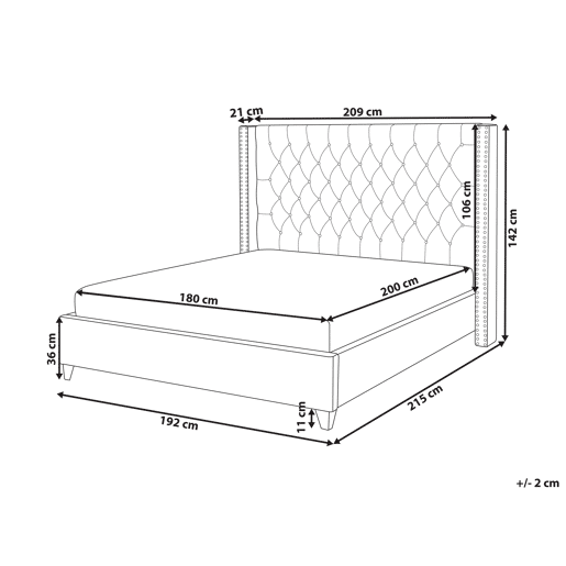 Cama Veludo LUBBON 180 x 200 cm Cinzento claro