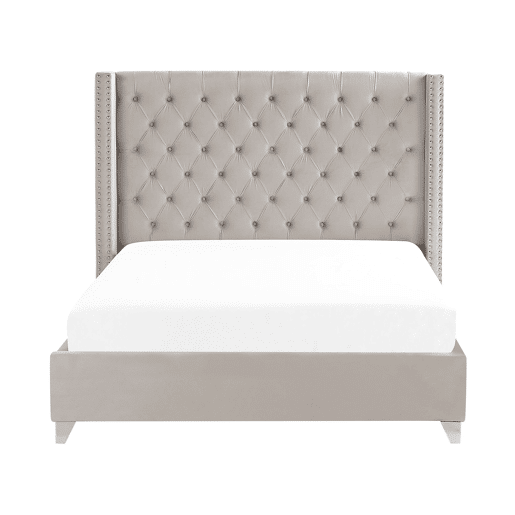 Cama Veludo LUBBON 180 x 200 cm Cinzento claro