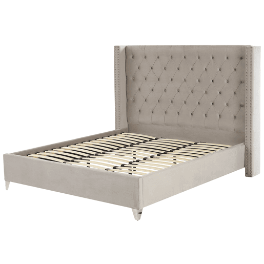 Cama Veludo LUBBON 180 x 200 cm Cinzento claro
