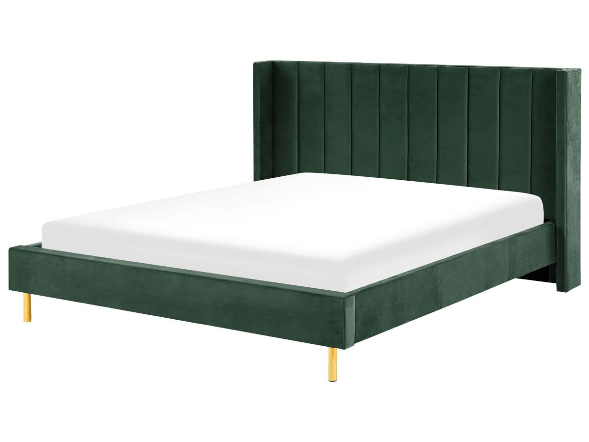 Beliani Cama Terciopelo VILLETTE 205x222 Verde Oscuro