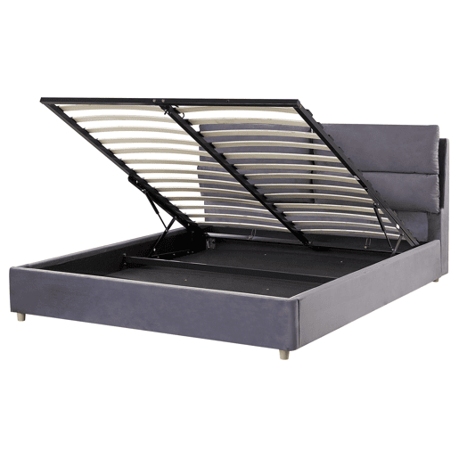 Cama baú Veludo BATILLY 160 x 200 cm Cinzento