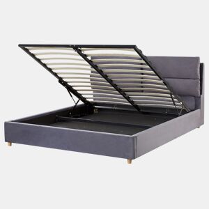 Cama baú Veludo BATILLY 160 x 200 cm Cinzento