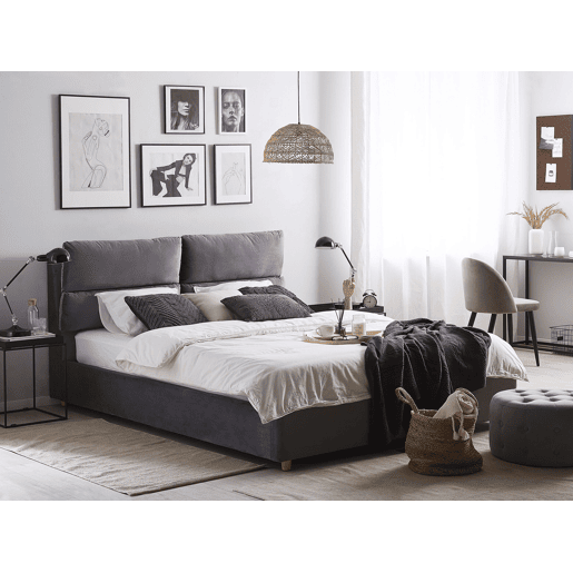 Cama baú Veludo BATILLY 160 x 200 cm Cinzento