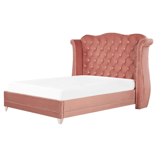Cama Veludo AYETTE 160 x 200 cm Rosa