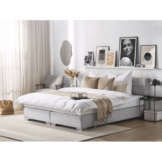 Cama continental Tecido ADMIRAL 180 x 200 cm Cinzento claro