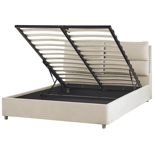 Cama baú Veludo BATILLY 140 x 200 cm Creme claro