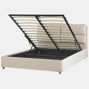 Cama baú Veludo BATILLY 140 x 200 cm Creme claro