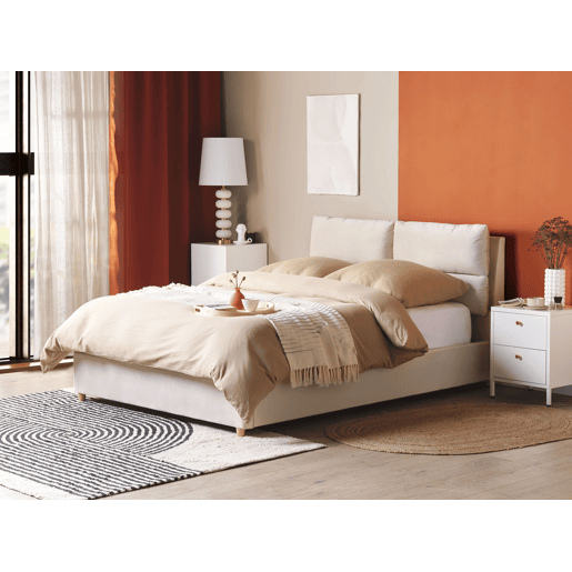Cama baú Veludo BATILLY 140 x 200 cm Creme claro