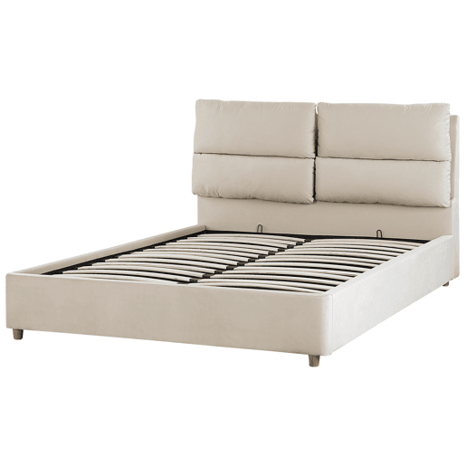 Cama baú Veludo BATILLY 140 x 200 cm Creme claro