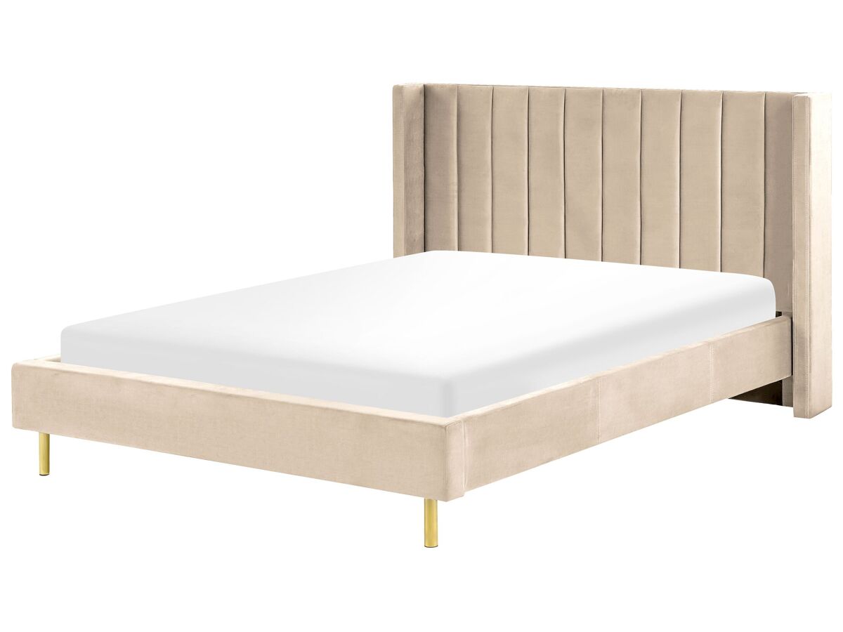 Beliani Cama Terciopelo VILLETTE 185x222 Beige