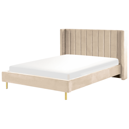 Cama Veludo VILLETTE 160 x 200 cm Creme