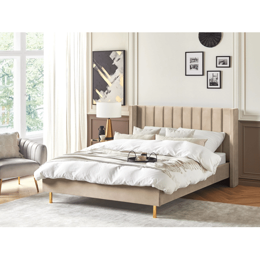 Cama Veludo VILLETTE 160 x 200 cm Creme