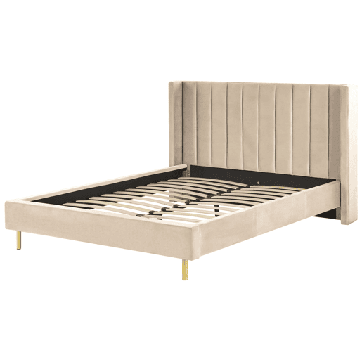 Cama Veludo VILLETTE 160 x 200 cm Creme