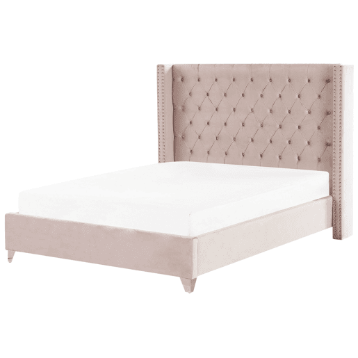 Cama Veludo LUBBON 180 x 200 cm Rosa pastel