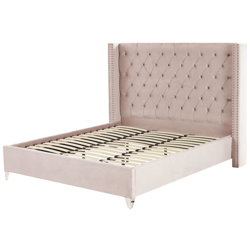 Cama Veludo LUBBON 180 x 200 cm Rosa pastel