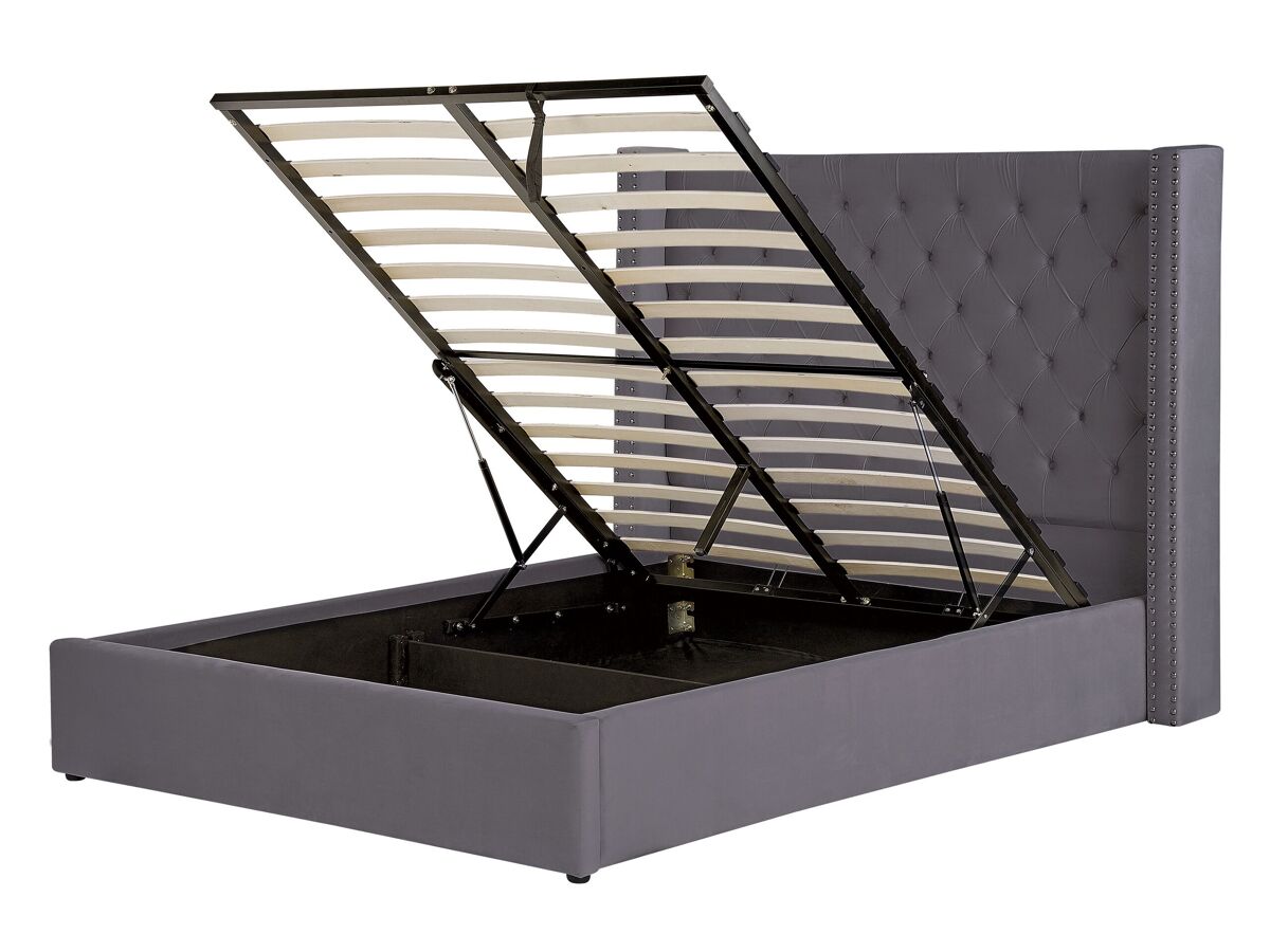 Beliani Cama con almacenaje Terciopelo LUBBON 170x217 Gris