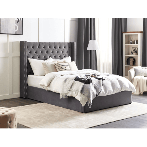 Cama baú Veludo LUBBON 140 x 200 cm Cinzento